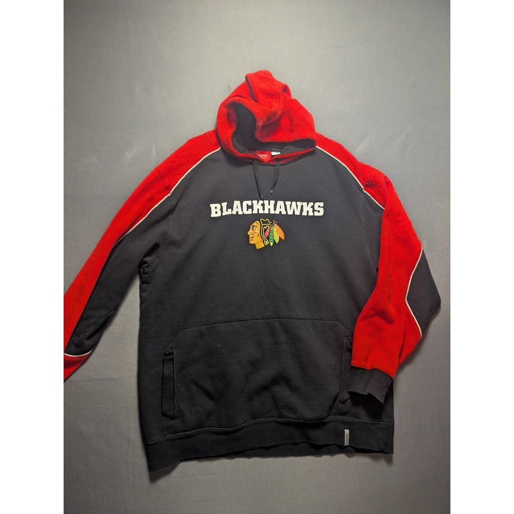 Chicago Blackhawks Hoodie Men XL Red Black Fleece Lined Reebok NHL Hockey Sports